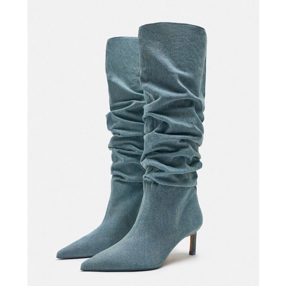 Zara Slouchy Denim Boots